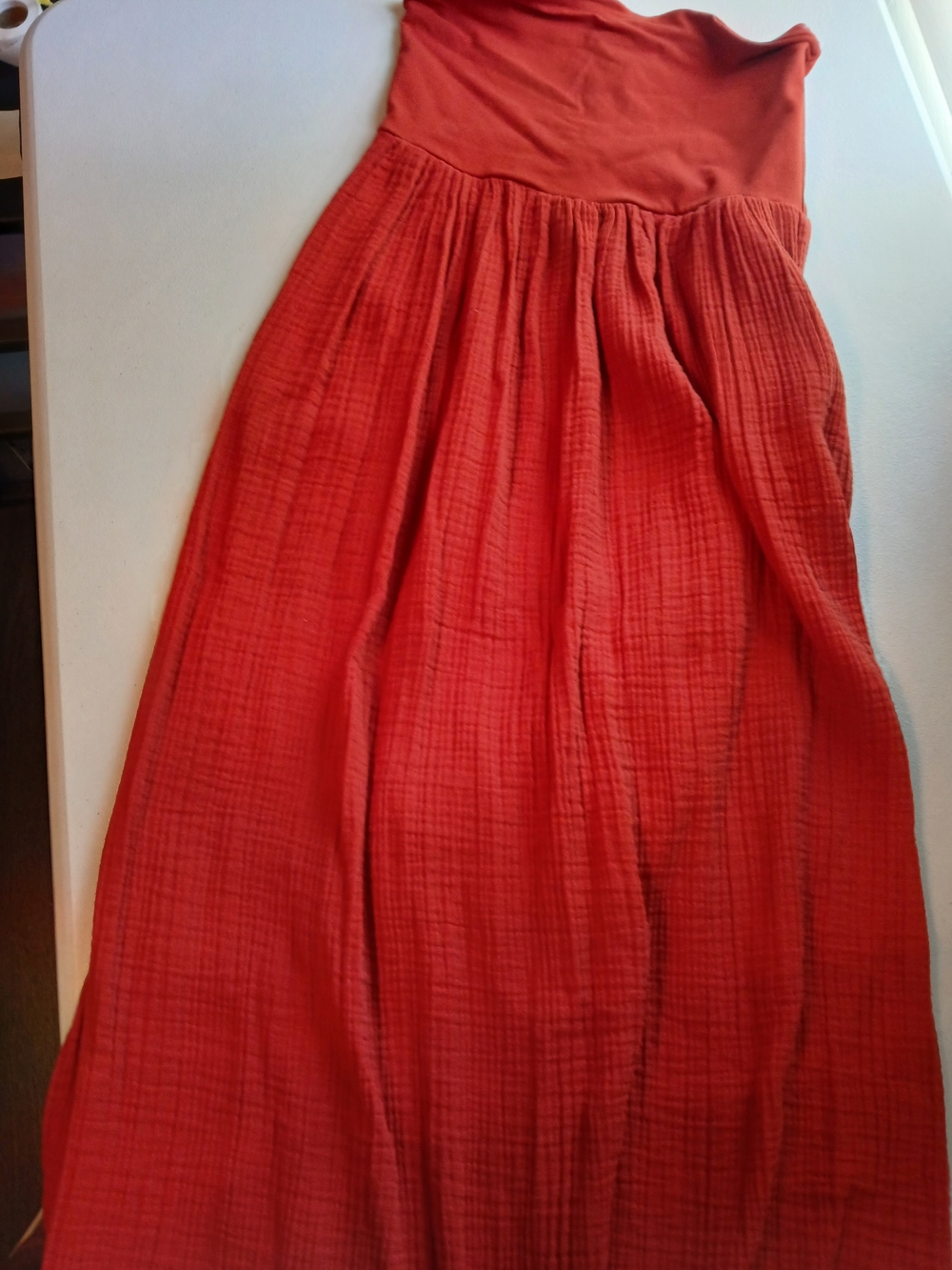 LOFT  Beach Rust Color Maxi Dress with Gathered Waistband Size Medium.
